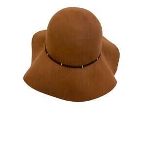 Nine West Tan Wool Floppy Round Hat EUC OS 15” Black Trim Boho Casual Everday